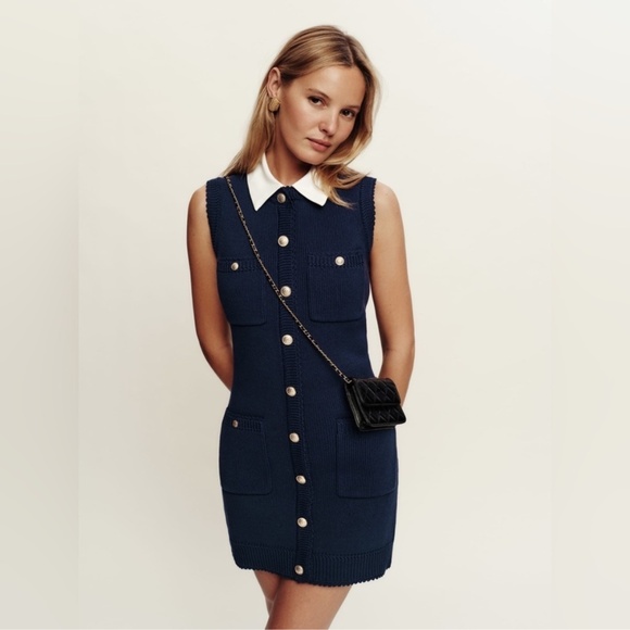 Reformation Catalina Cotton Mini Dress in Navy - Picture 2 of 9